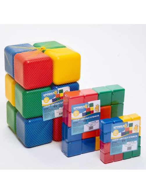 Кубики детские, пластиковые, цветные, 12 штук, 12×12 см