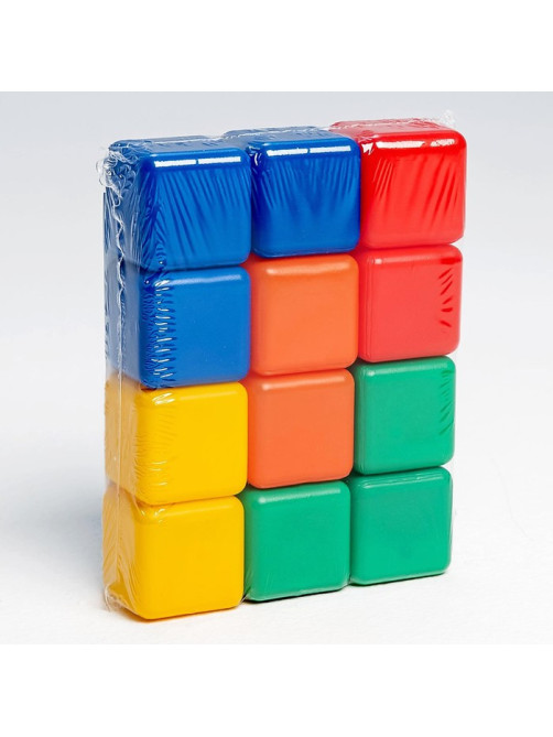 Кубики детские, пластиковые, цветные, 12 штук, 4×4 см