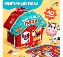 Пазл фигурный в металлической копилке с замочком «Животные нашей фермы», 40 деталей