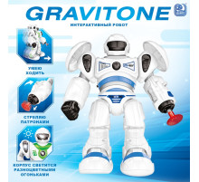 Робот GRAVITONE, свет, звук, стреляет, на батарейках, русская озвучка, цвет синий