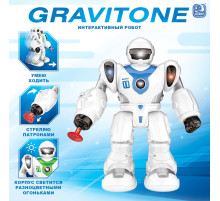 Робот GRAVITONE, свет, звук, стреляет, на батарейках, русская озвучка, цвет синий