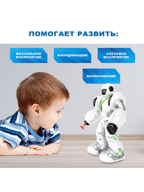 Робот GRAVITONE, свет, звук, стреляет, на батарейках, русская озвучка, цвет синий