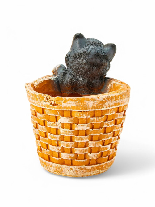 Декоративное кашпо для цветов «Котёнок в круглой корзине», 18×16.5×20.5 см, полистоун