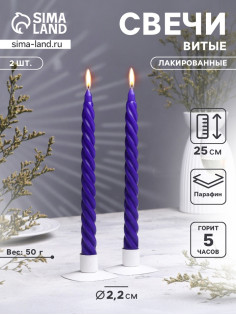 Набор свечей витых, 2.2×25 см, лакированная 2 шт., фиолетовый