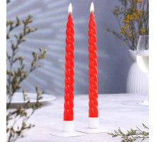 Набор свечей витых, 2.2×25 см, лакированная, 2 шт., красный