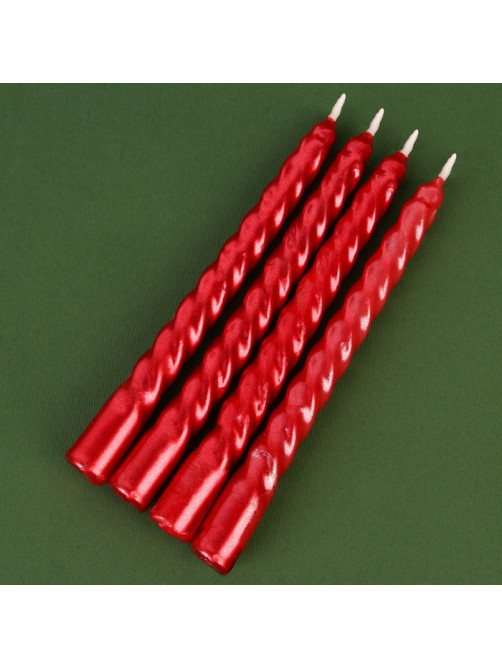 Набор свечей новогодних витых «Счастья», 4 шт., красные, 6.8×16×2 см