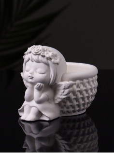 Подсвечник на 1 свечу «Ангел с корзинкой», гипс, 9×6.5×7 см