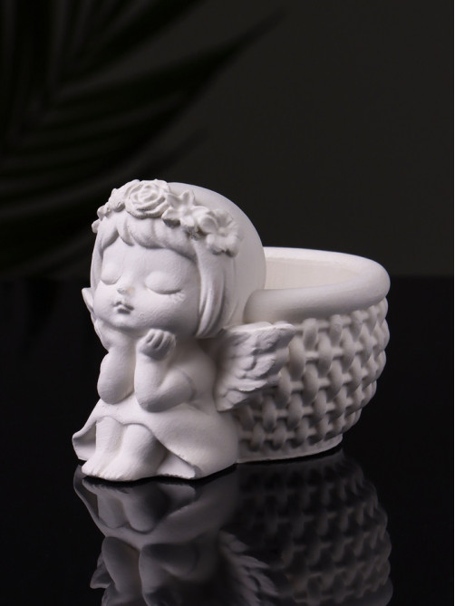 Подсвечник на 1 свечу «Ангел с корзинкой», гипс, 9×6.5×7 см