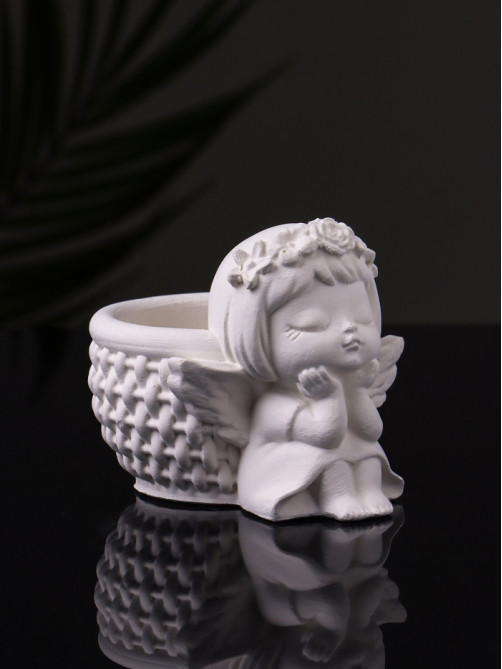 Подсвечник на 1 свечу «Ангел с корзинкой», гипс, 9×6.5×7 см