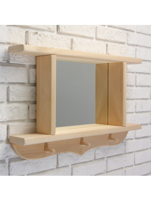 Зеркало резное, 70×45×10 см, настенное, 2 полки, 3 крючка, «Добропаровъ»