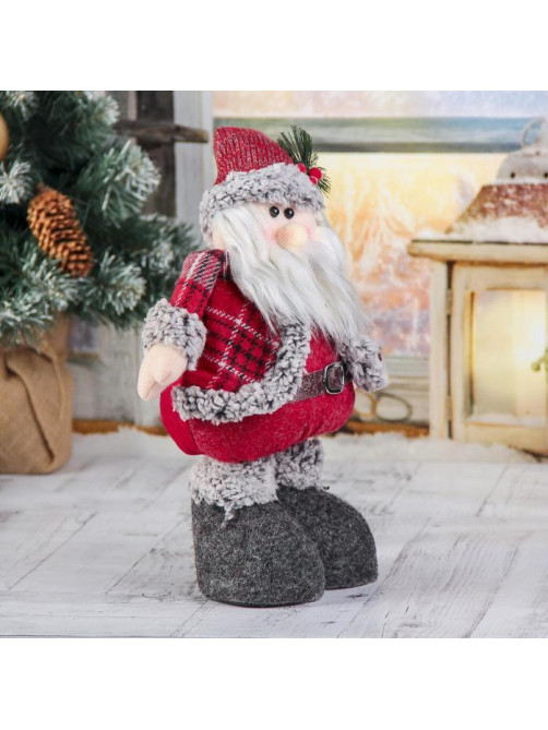 Игрушка мягкая «Дед Мороз в шубке - длинные ножки» стоит, 17×56 см, серо-красный