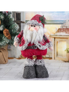 Игрушка мягкая «Дед Мороз в шубке - длинные ножки» стоит, 17×56 см, серо-красный