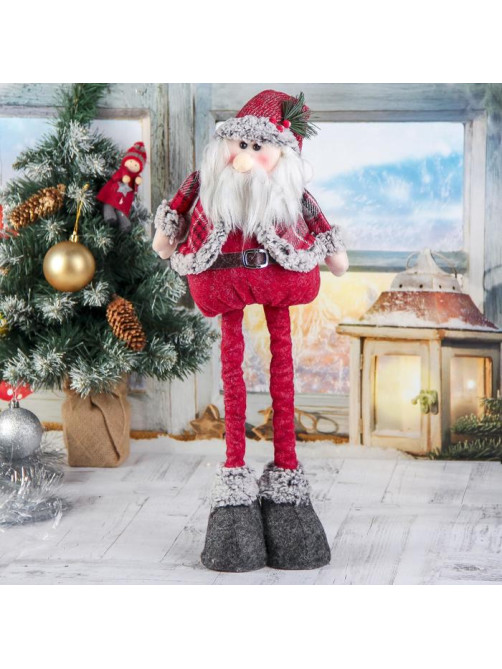 Игрушка мягкая «Дед Мороз в шубке - длинные ножки» стоит, 17×56 см, серо-красный