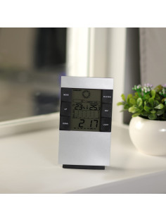 Метеостанция Luazon LB-01, с часами, термометром, дисплеем, подсветкой, серая