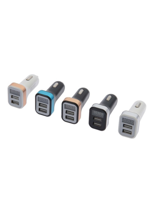 Автомобильное зарядное устройство с вольтметром Cartage, 12-24 В, 2 USB, 2А, МИКС