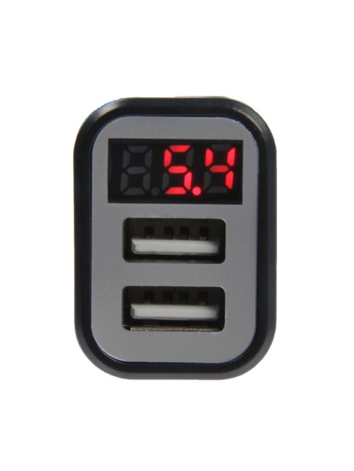 Автомобильное зарядное устройство с вольтметром Cartage, 12-24 В, 2 USB, 2А, МИКС