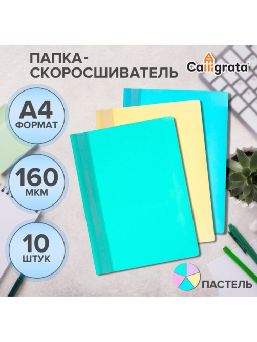 Набор папок-скоросшивателей A4, 160 мкм, Calligrata «Акварель», 10 штук, пастель, МИКС