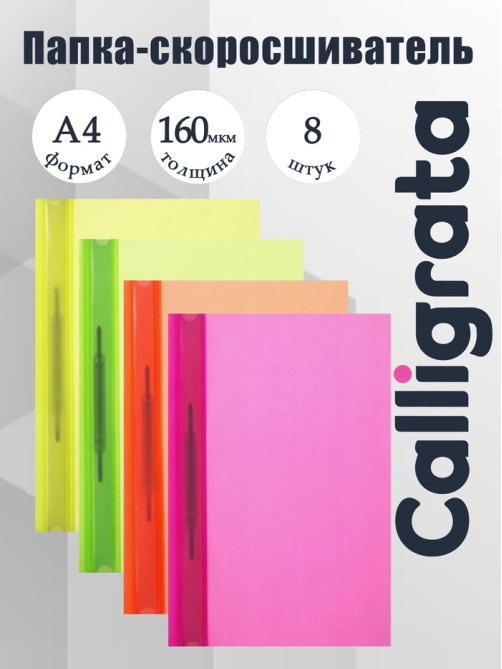 Набор папок-скоросшивателей А4, Calligrata Neon, 160 мкм, 8 штук, МИКС, прозрачный верх