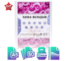 Файл - вкладыш Calligrata, А5, 80 мкм, плотный, глянцевый, вертикальный, 50 штук