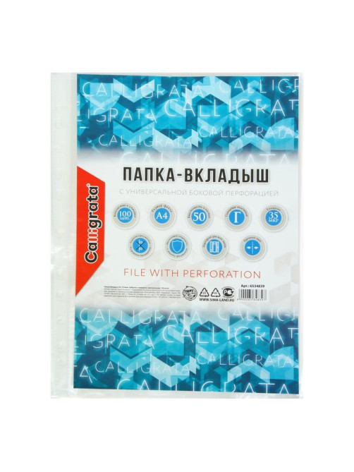 Файл - вкладыш Calligrata, А4, 35 мкм, глянцевый, вертикальный, 100 штук