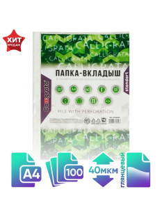 Файл - вкладыш Calligrata, А4, 40 мкм, глянцевый, вертикальный, 100 штук
