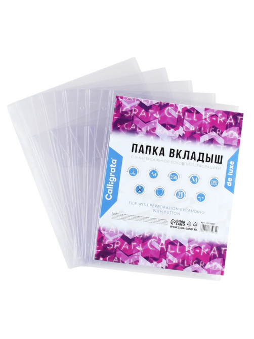 Файл-вкладыш А4, 180 мкм, Calligrata, ПВХ, усиленный, с расширением и клапаном. матовый, 5 штук