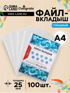 Файл - вкладыш Calligrata, А4, 25 мкм, глянцевый, вертикальный, 100 штук