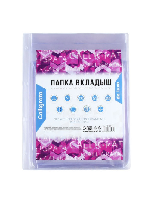 Файл-вкладыш А4, 180 мкм, Calligrata, ПВХ, усиленный, с расширением и клапаном. матовый, 5 штук