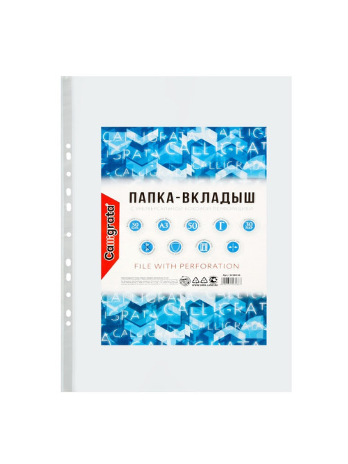Файл - вкладыш Calligrata, А3, 30 мкм, глянцевый, вертикальный, 50 штук