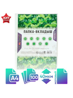 Файл-вкладыш А4, 40 мкм, Calligrata, матовый, вертикальный, 100 штук