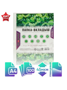 Файл - вкладыш Calligrata, А4, 45 мкм, глянцевый, вертикальный, 100 штук