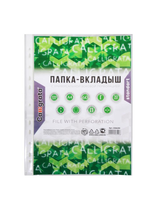 Файл - вкладыш Calligrata «Люкс», А4, 50 мкм, глянцевый, вертикальный, 100 штук