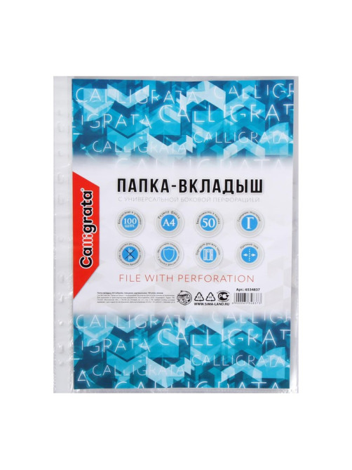 Файл - вкладыш Calligrata, А4, глянцевый, вертикальный, 100 штук, эконом
