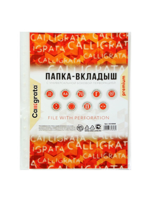 Файл-вкладыш А4, 60 мкм, Calligrata, плотные, глянцевый, вертикальный, 25 штук