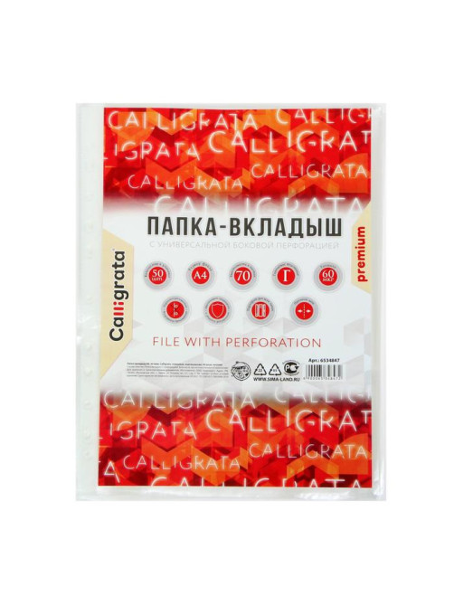 Файл-вкладыш А4, 60 мкм, Calligrata, плотные, глянцевый, вертикальный, 50 штук