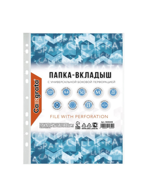 Файл-вкладыш А4, 30 мкм, Calligrata, матовый, вертикальный, 100 штук