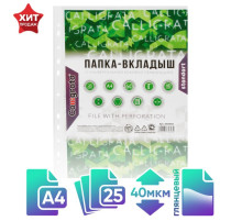 Файл - вкладыш Calligrata, А4, 40 мкм, глянцевый, вертикальный, 25 штук