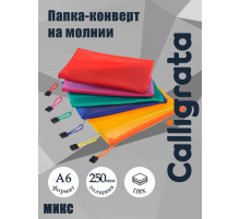 Папка-конверт на молнии Calligrata А6 (175×130 мм), с сеткой внутри, МИКС