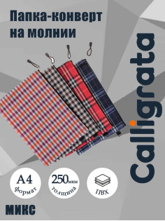 Папка-конверт на молнии Calligrata «Шотландка» А4, МИКС