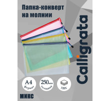 Папка-конверт на молнии А4, Calligrata «Клеточка», МИКС