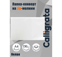 Папка-конверт на ZIP-молнии A4, 150 мкм, Calligrata, прозрачная, белая молния
