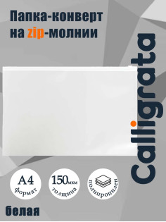 Папка-конверт на ZIP-молнии A4, 150 мкм, Calligrata, прозрачная, белая молния