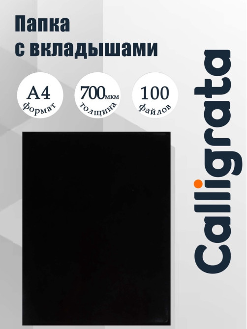 Папка с 100 вкладышами А4, 700 мкм, Calligrata, текстура «песок», чёрная