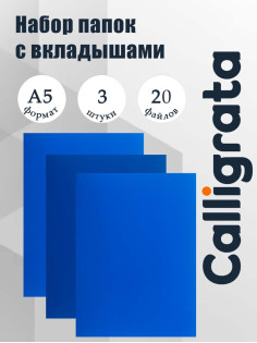 Набор папок А5, 20 вкладышей, Calligrata, синяя, 3 штуки