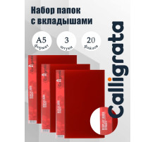 Набор папок А5, 20 вкладышей, Calligrata, карман на корешке, красные, 3 штуки