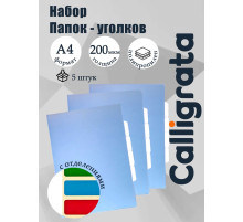 Набор папок уголков, А4, 200 мкм, 5 штук, Calligrata TOP Breeze, 3 отделения, небесный, глянцевые, полупрозрачные