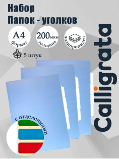 Набор папок уголков, А4, 200 мкм, 5 штук, Calligrata TOP Breeze, 3 отделения, небесный, глянцевые, полупрозрачные