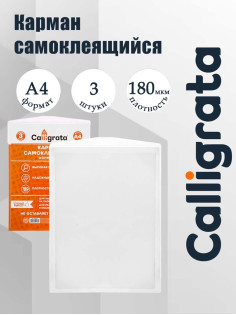 Карман самоклеящийся А4, 223×303 мм, комплект 3 штуки, Calligrata, 180 мкм, на лицевую сторону папок и любые гладкие поверхности