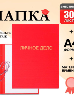 Папка «Личное дело», бумвинил, гребешки/сутаж, без бумаги, красная (вместимость до 300 листов)