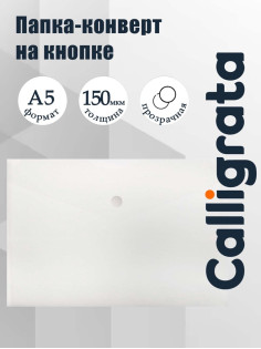 Папка-конверт на кнопке А5, 150 мкм, Calligrata Standard, прозрачная, белая